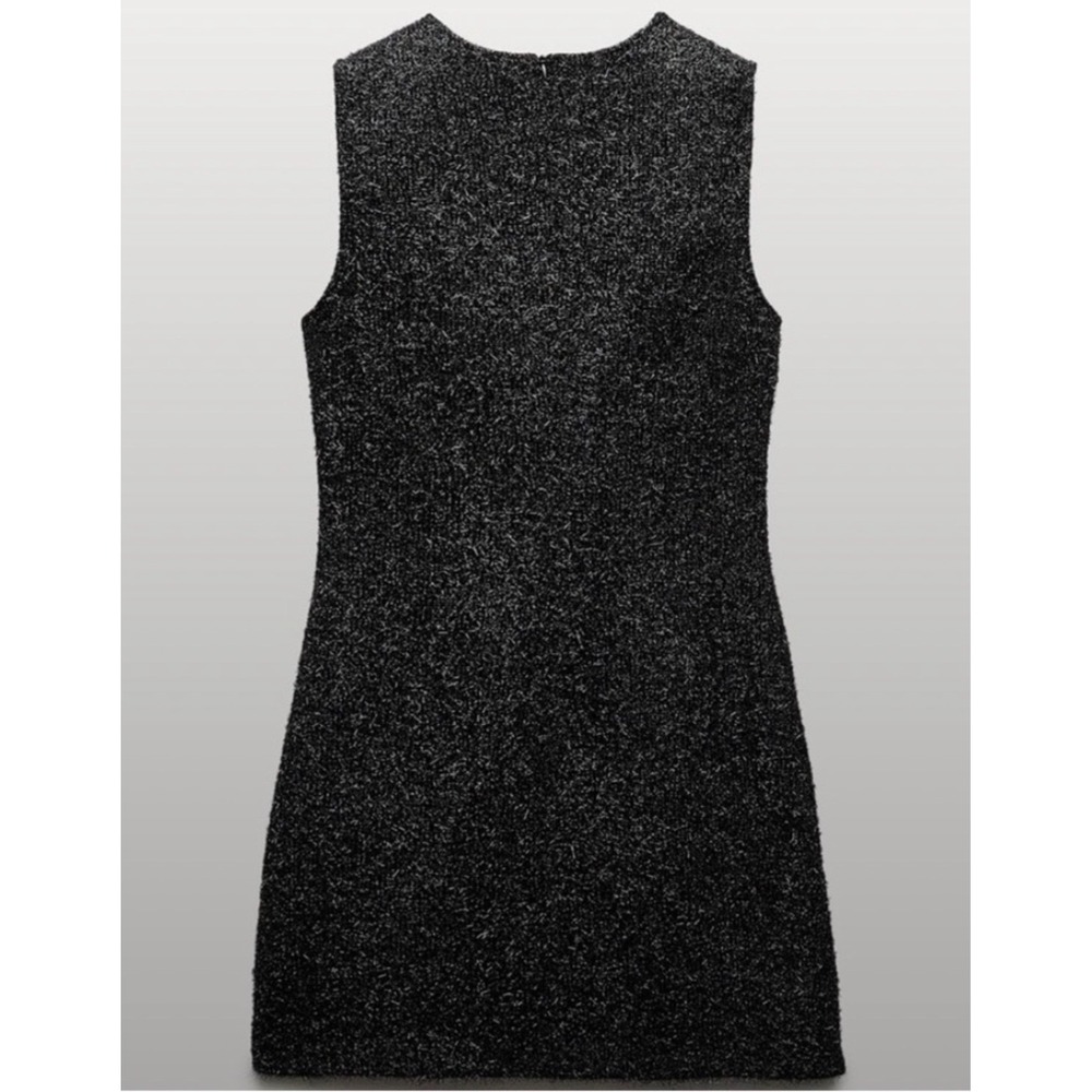 Zara Textured Sleeveless Sheath Dress Black tinsel Metallic Career‎ Old Money XS